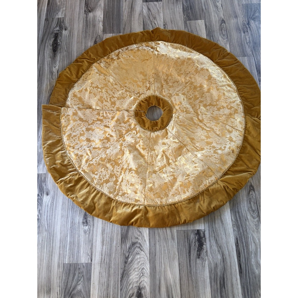 VTG DanDee Gold Velvet Damask Brocade Christmas Tree Skirt 48” Victorian Glam